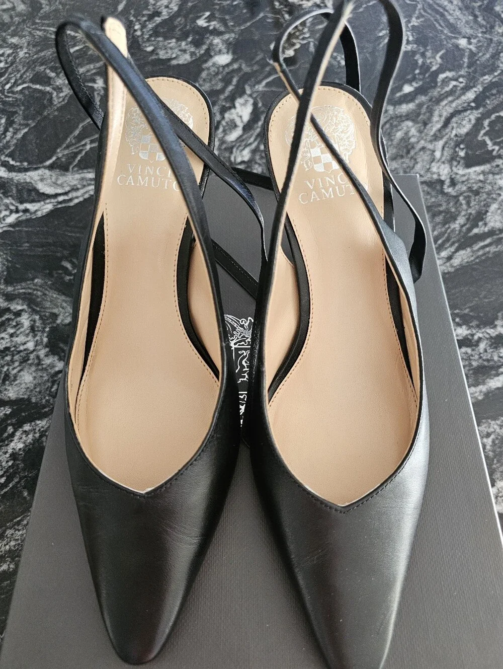 Vince Camuto Black Leather Pointed Ankle Tie Pumps